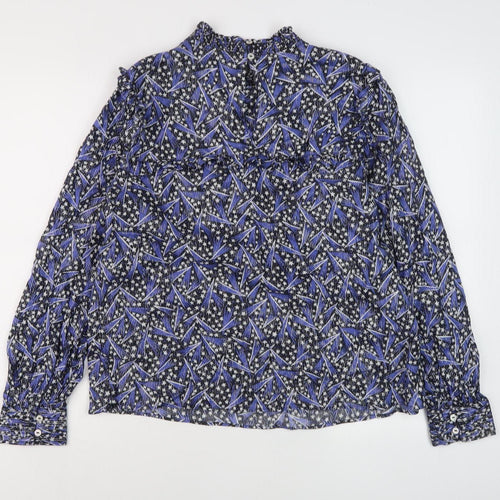 Marks and Spencer Women's Blue Geometric Blouse - Size 14