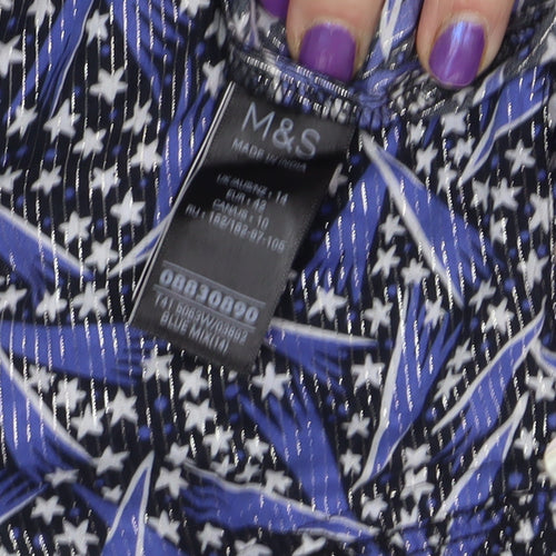 Marks and Spencer Women's Blue Geometric Blouse - Size 14