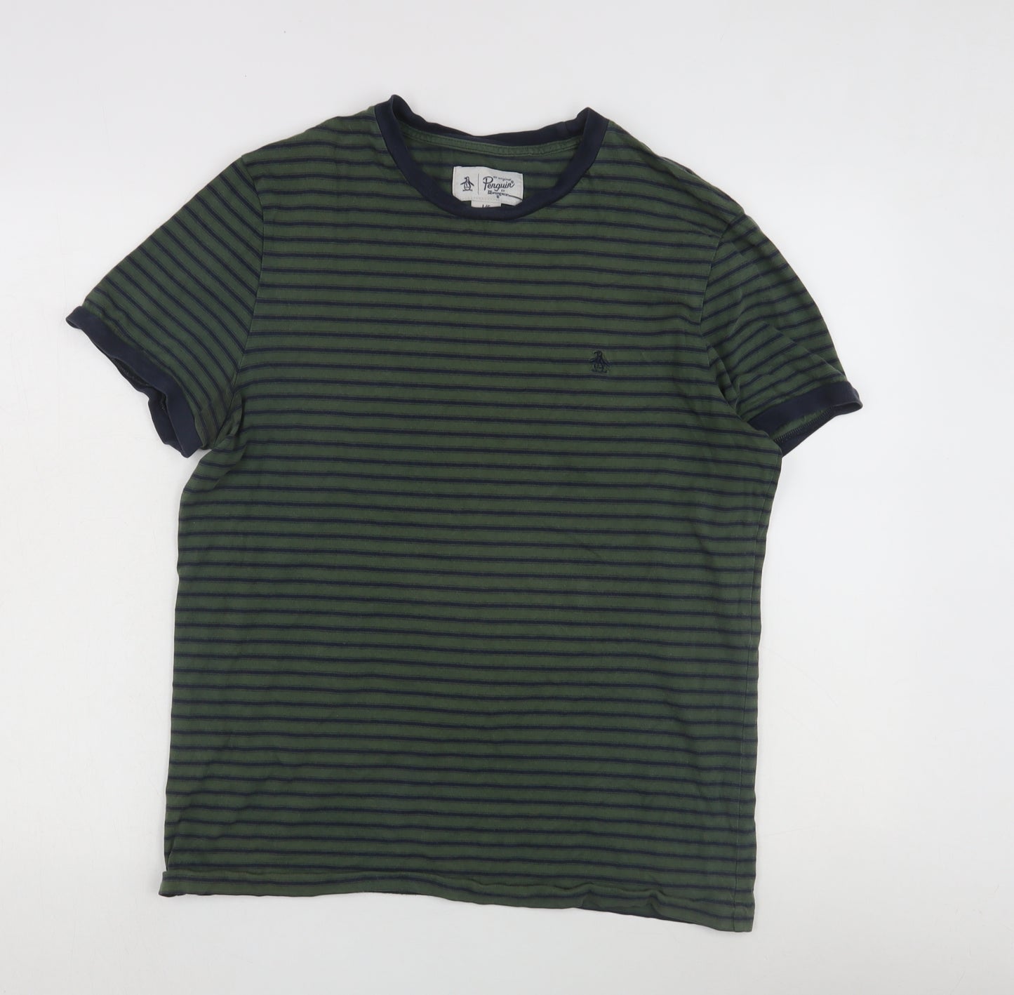 Penguin Men's Striped Green T-Shirt, Size L