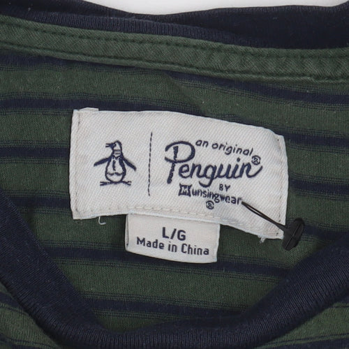 Penguin Men's Striped Green T-Shirt, Size L