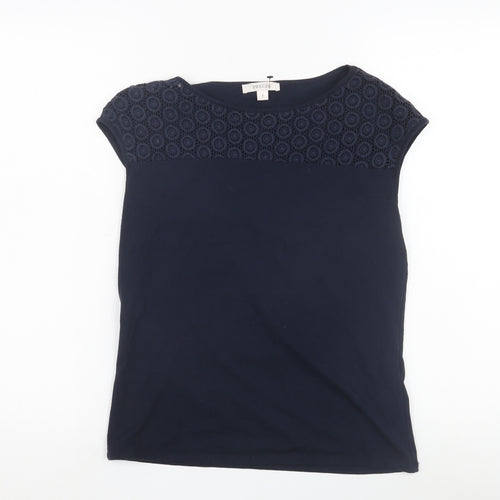 Precis Women's Blue Crochet Accent Cap Sleeve Top
