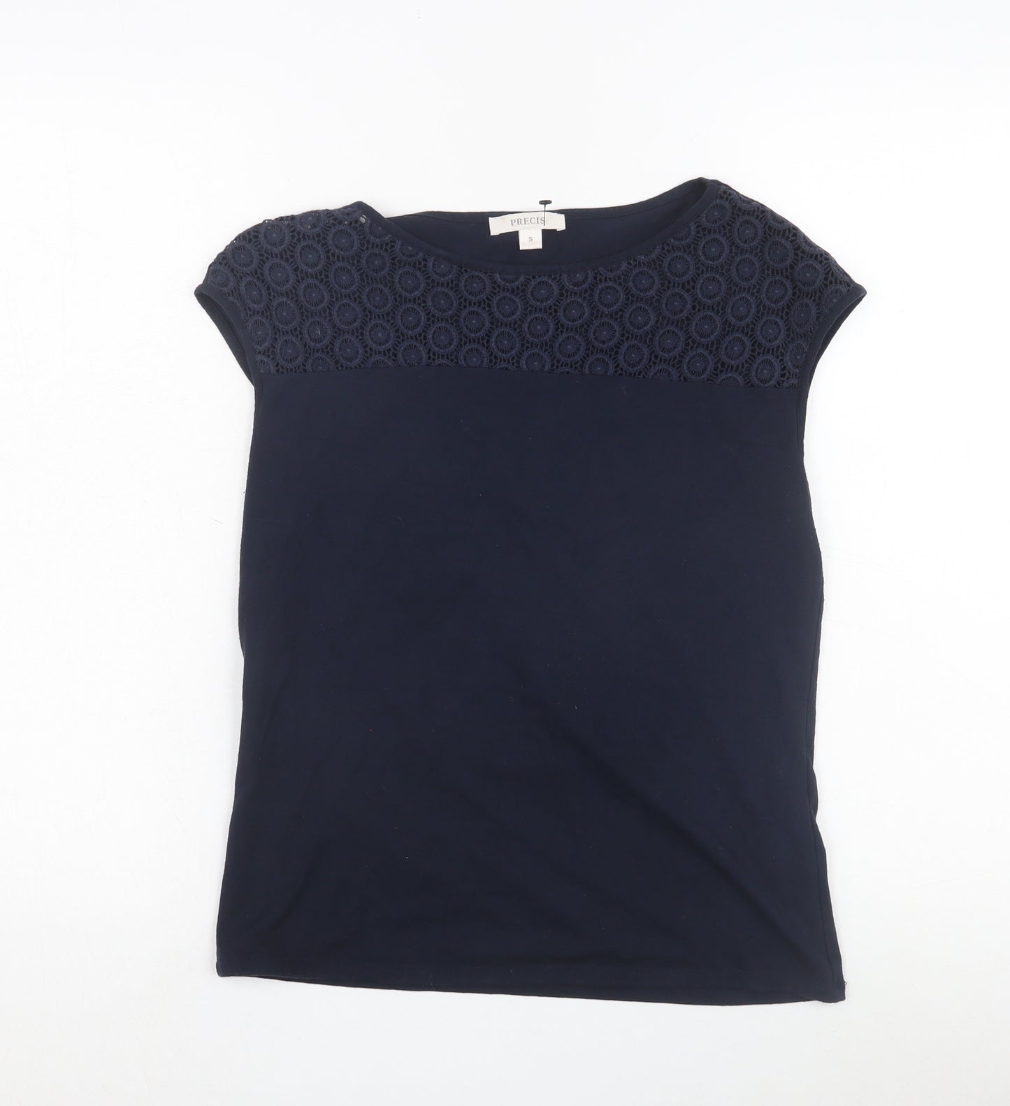 Precis Women's Blue Crochet Accent Cap Sleeve Top