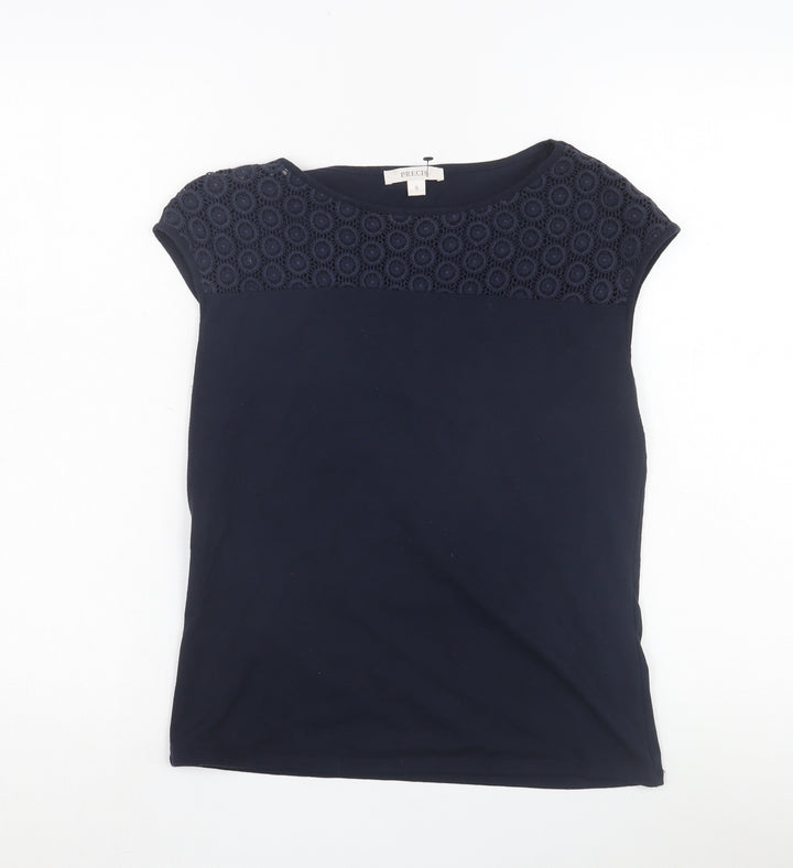 Precis Women's Blue Crochet Accent Cap Sleeve Top