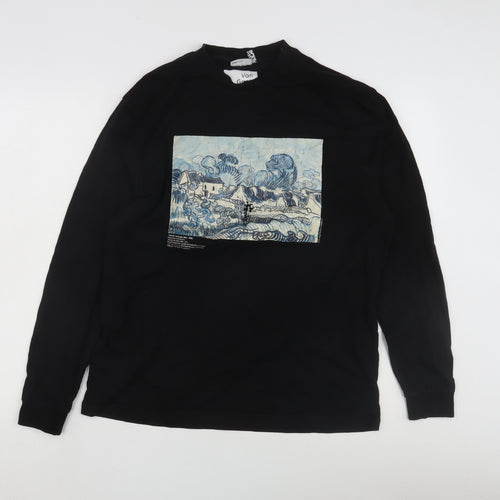 ASOS DESIGN Unisex Black Van Gogh Art T-Shirt, M, Long Sleeve