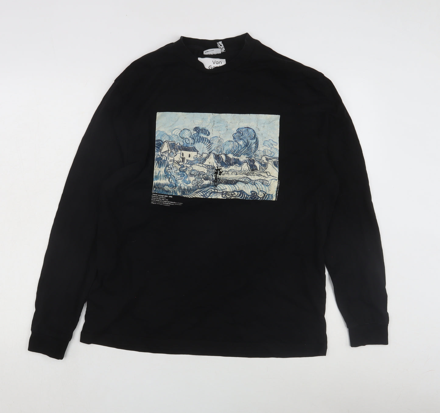ASOS DESIGN Unisex Black Van Gogh Art T-Shirt, M, Long Sleeve