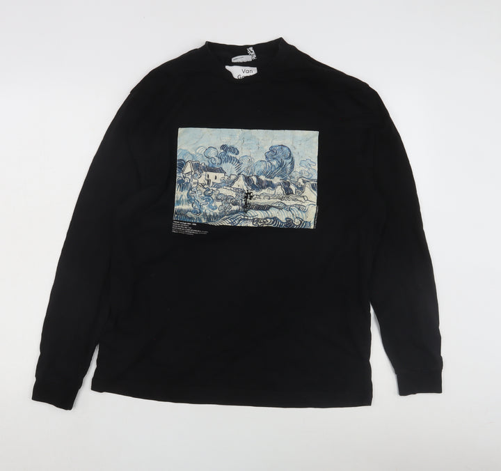 ASOS DESIGN Unisex Black Van Gogh Art T-Shirt, M, Long Sleeve