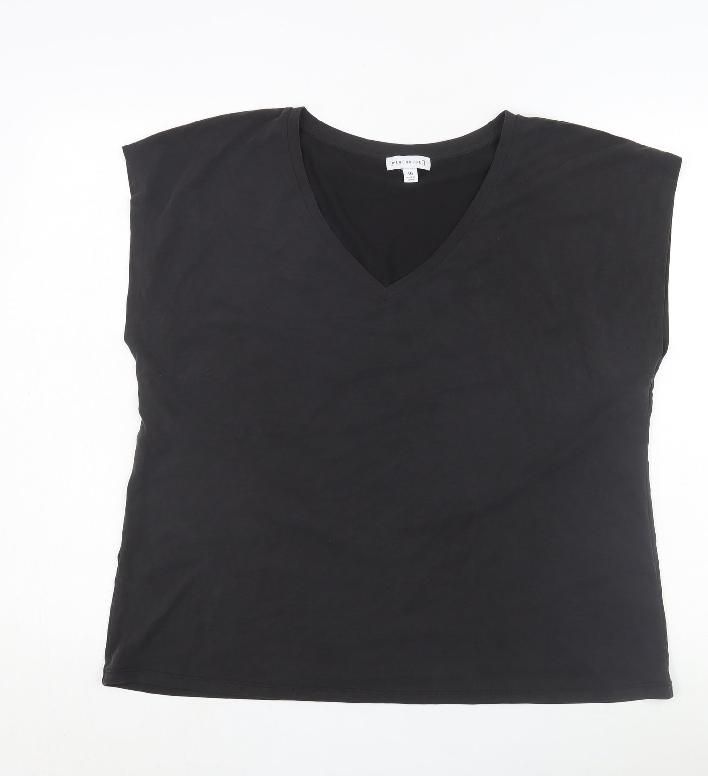 Warehouse Women's Black Cotton T-Shirt, Size 16