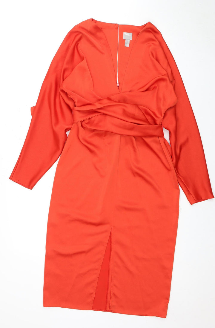 ASOS Women's Red Dress Size 10 with Zip Closure