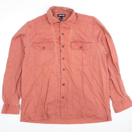 Lands' End Men's Red Long Sleeve Cotton Shirt M