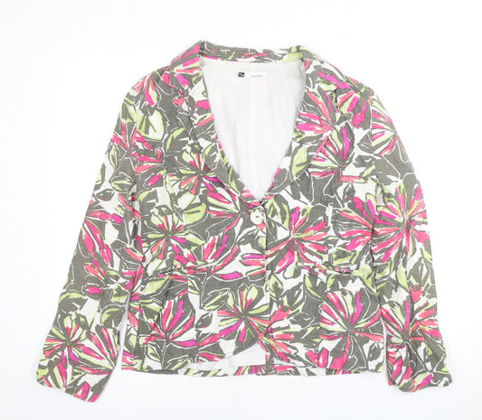 Front view of VIZA-VIZ women’s multicoloured floral blazer, size UK 14