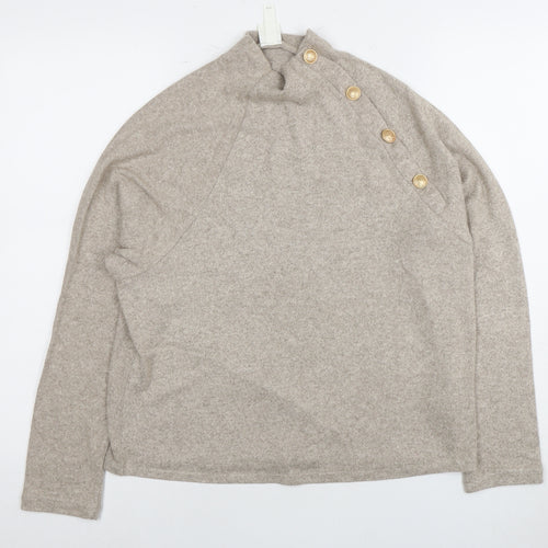 H&M Women's Beige Button Accent Mock Neck Jumper XS