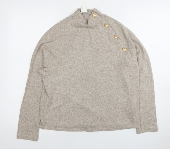 H&M Women's Beige Button Accent Mock Neck Jumper XS