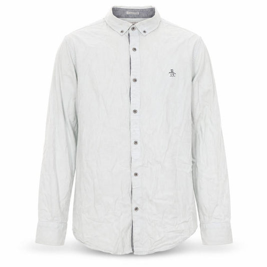 Front view of Original Penguin Men's White Cotton Long Sleeve Shirt