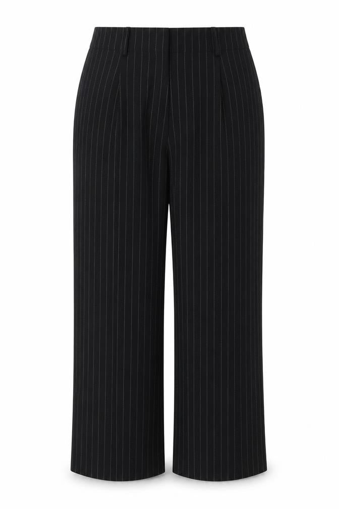 Front view of Marks & Spencer Women’s Black Striped Trousers, size UK 16