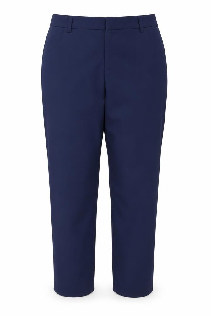 Front view of Quiz Women's Blue Trousers, size 12, Regular Fit