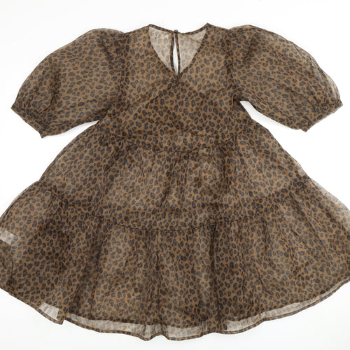 NEXT Girls Brown Leopard Print Dress 8 Years