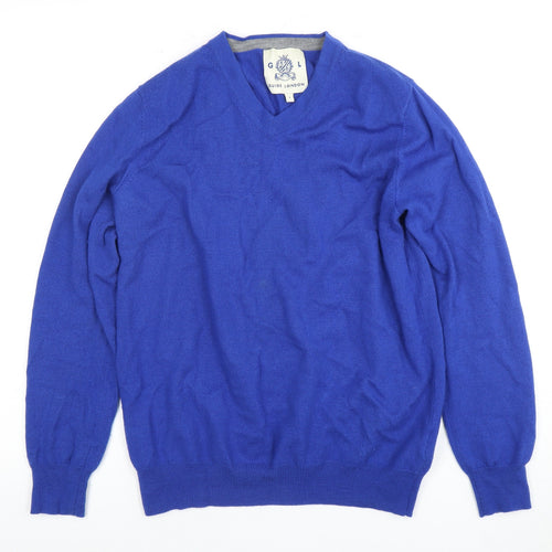Guide London Men's Blue Wool V-Neck Pullover Jumper S