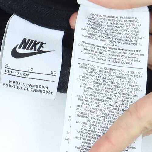 Nike Boys Black XL Pullover Hoodie with Logo Accents