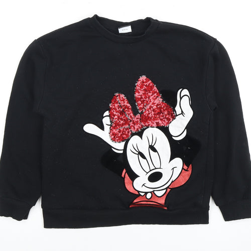 George Girls Black Minnie Mouse Sequin Pullover Hoodie 10-11Y