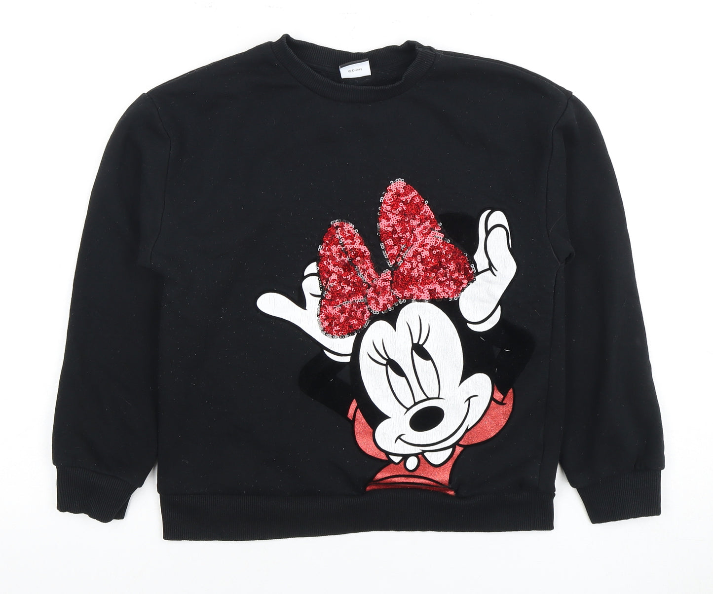 George Girls Black Minnie Mouse Sequin Pullover Hoodie 10-11Y