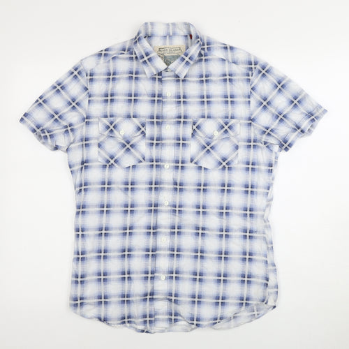 River Island Men's Blue Plaid Short Sleeve Shirt