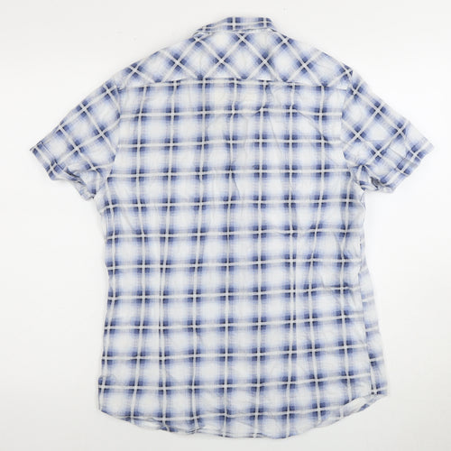 River Island Men's Blue Plaid Short Sleeve Shirt