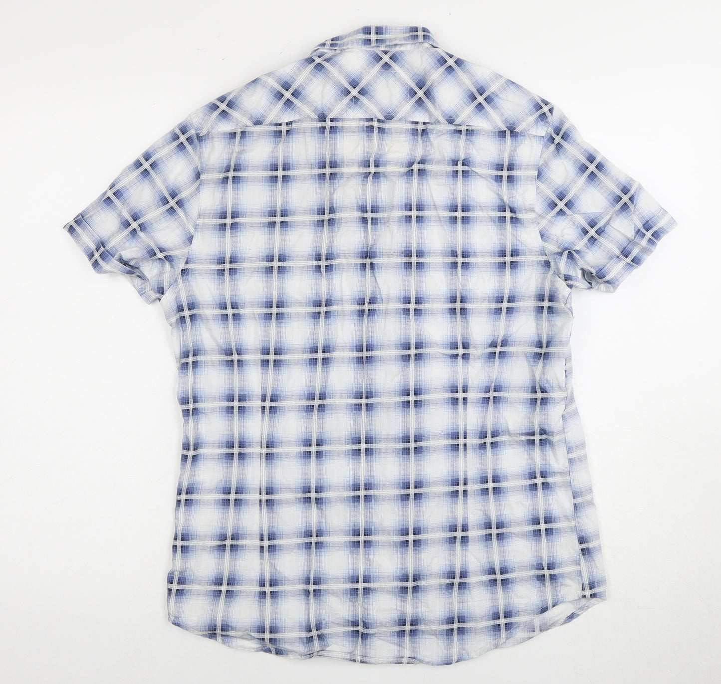 River Island Men's Blue Plaid Short Sleeve Shirt