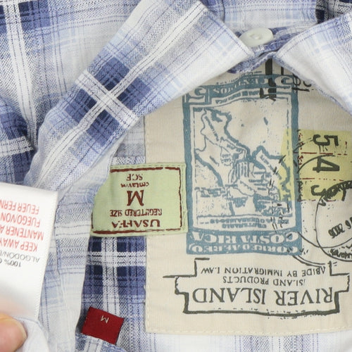 River Island Men's Blue Plaid Short Sleeve Shirt