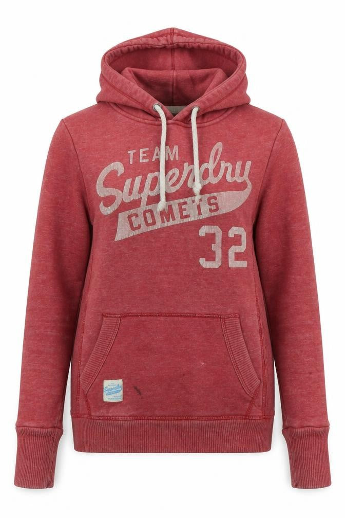 Front view of Superdry Women's Red Pullover Hoodie, XS, Casual Fleece