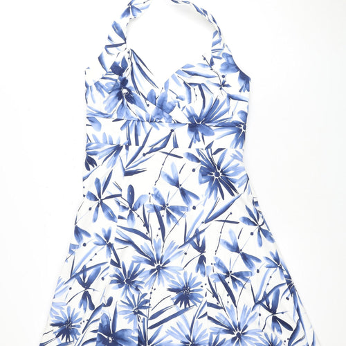 Wallis Women's Blue Floral A-Line Dress Size 14
