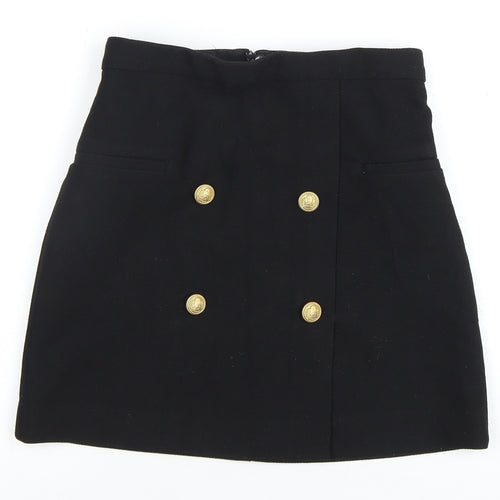 H&M Women's Black Pencil Skirt, Size 8, Button Accents