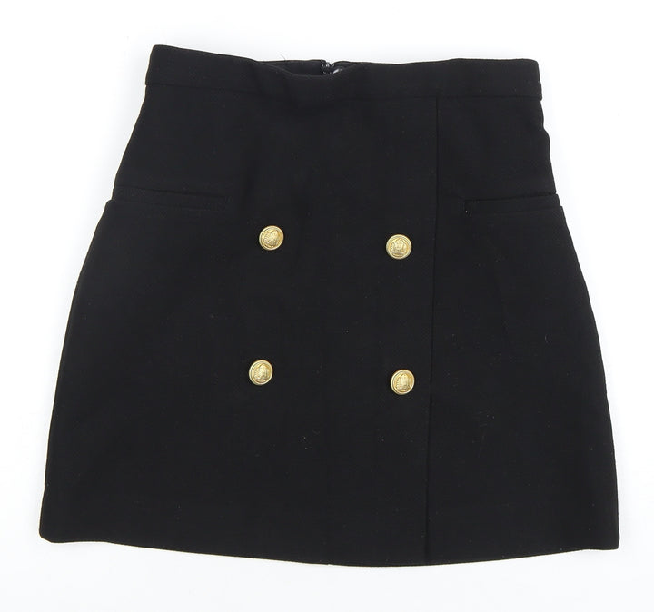 H&M Women's Black Pencil Skirt, Size 8, Button Accents