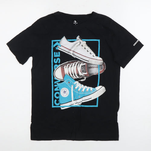 Converse Boys Black Graphic Print T-Shirt, Size 8-10, Casual Style