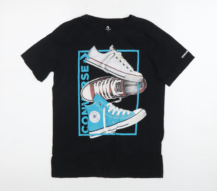 Converse Boys Black Graphic Print T-Shirt, Size 8-10, Casual Style