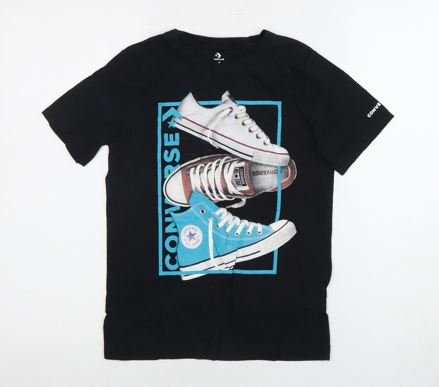 Converse Boys Black Graphic Print T-Shirt, Size 8-10, Casual Style