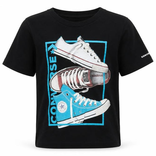Converse Boys Black Graphic Print T-Shirt, Size 8-10, Casual Style