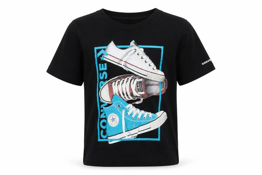 Converse Boys Black Graphic Print T-Shirt, Size 8-10, Casual Style