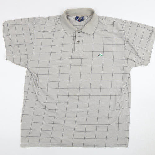 Le Shark Men's Grey Check Polo Shirt Medium