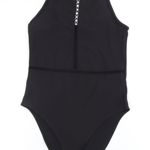 H&M Black Bodysuit Women Size 12 Adjustable Stretch Zip