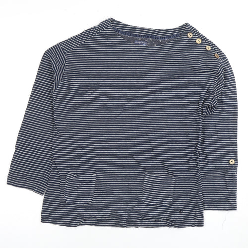 White Stuff Women's Blue Striped Jersey Top Size 10