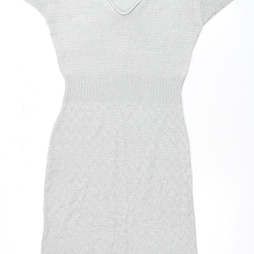 New Look Women's Silver Knit Dress, Size M