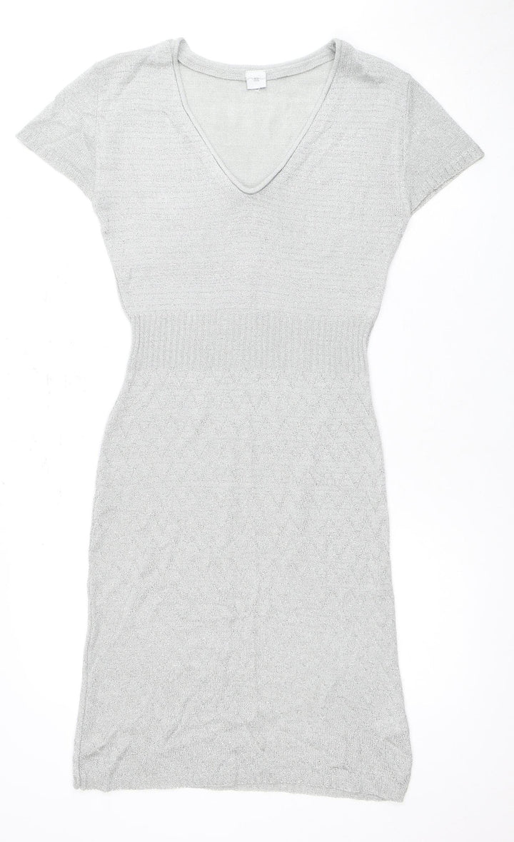 New Look Women's Silver Knit Dress, Size M