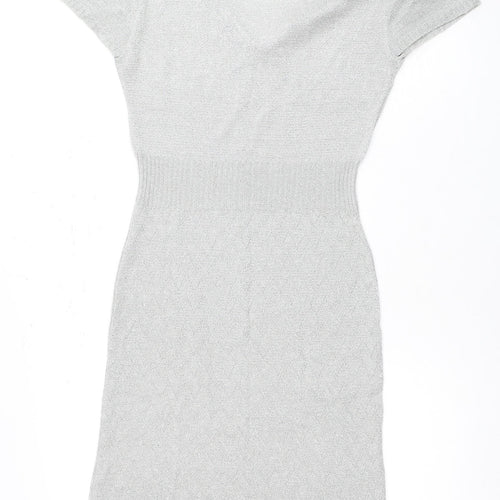 New Look Women's Silver Knit Dress, Size M