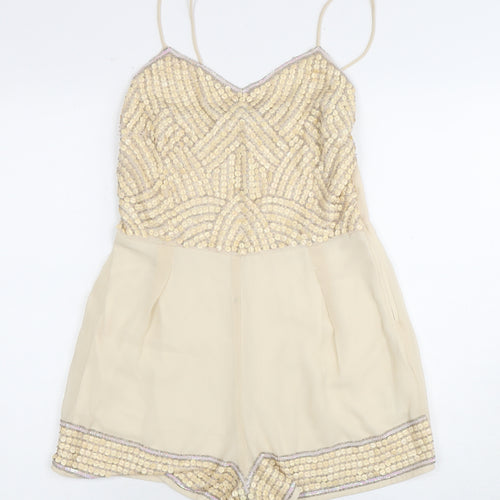 TFNC Women's Beige Playsuit, Size S, Beaded Party Wear