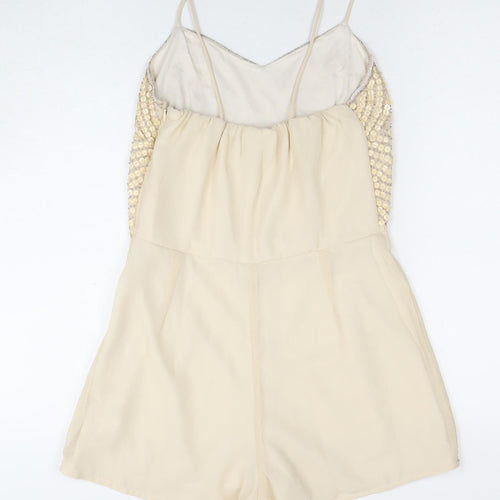 TFNC Women's Beige Playsuit, Size S, Beaded Party Wear