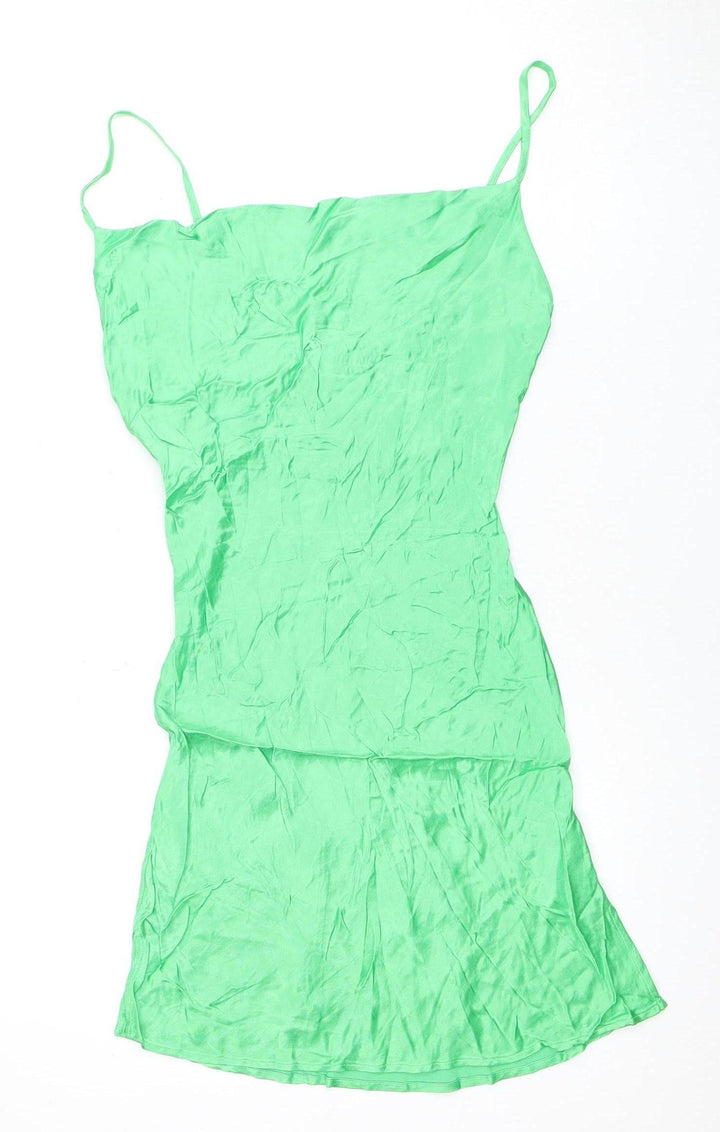 Bershka Women's Green Slip Dress - S, Casual Spring/Summer