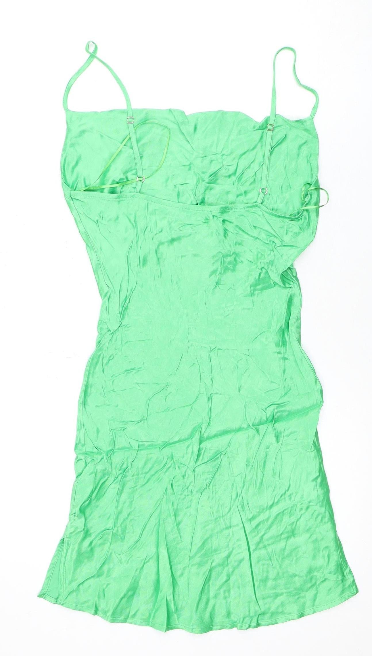 Bershka Women's Green Slip Dress - S, Casual Spring/Summer
