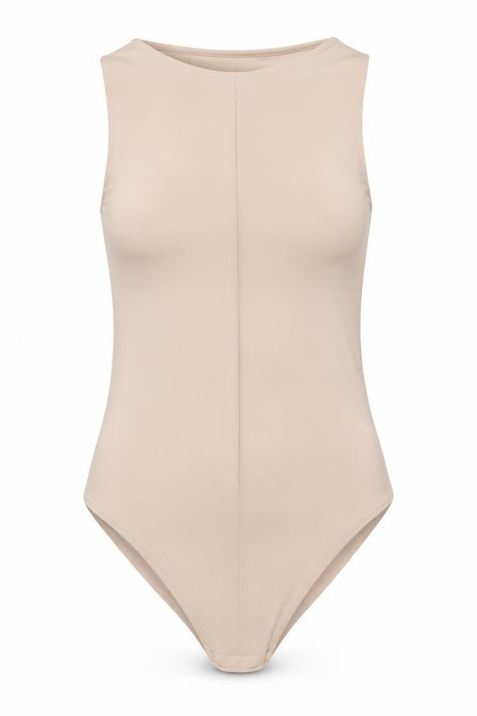 Front view of I Saw It First Women's Beige Sleeveless Bodysuit, size 10