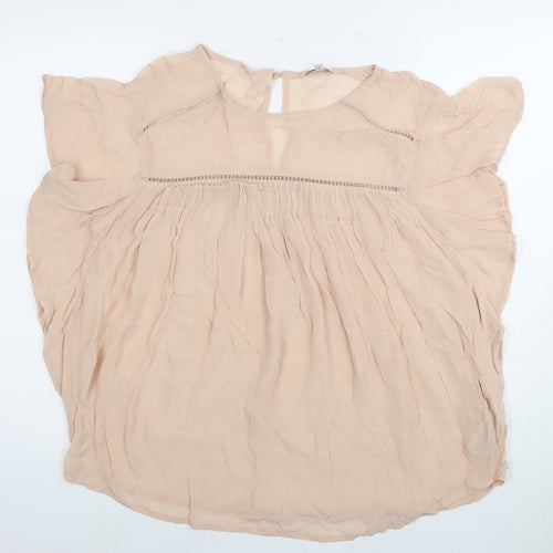 Next Women's Beige Blouse UK Size 14 Flutter Sleeve