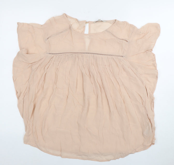 Next Women's Beige Blouse UK Size 14 Flutter Sleeve